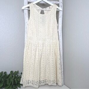 Altard State Ivory Lace Sleeveless Dress Flared Lined Cutout Back Women's Medium